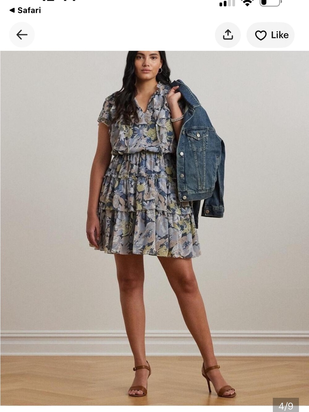 Lauren Ralph Lauren Blue and Cream Floral Ruffle Mini Dress